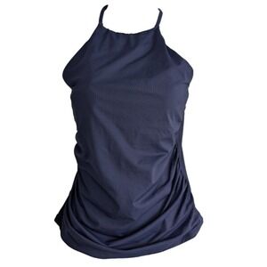 Anne Cole Women's Large Navy Blue Halter Swim Top Adjustable Straps